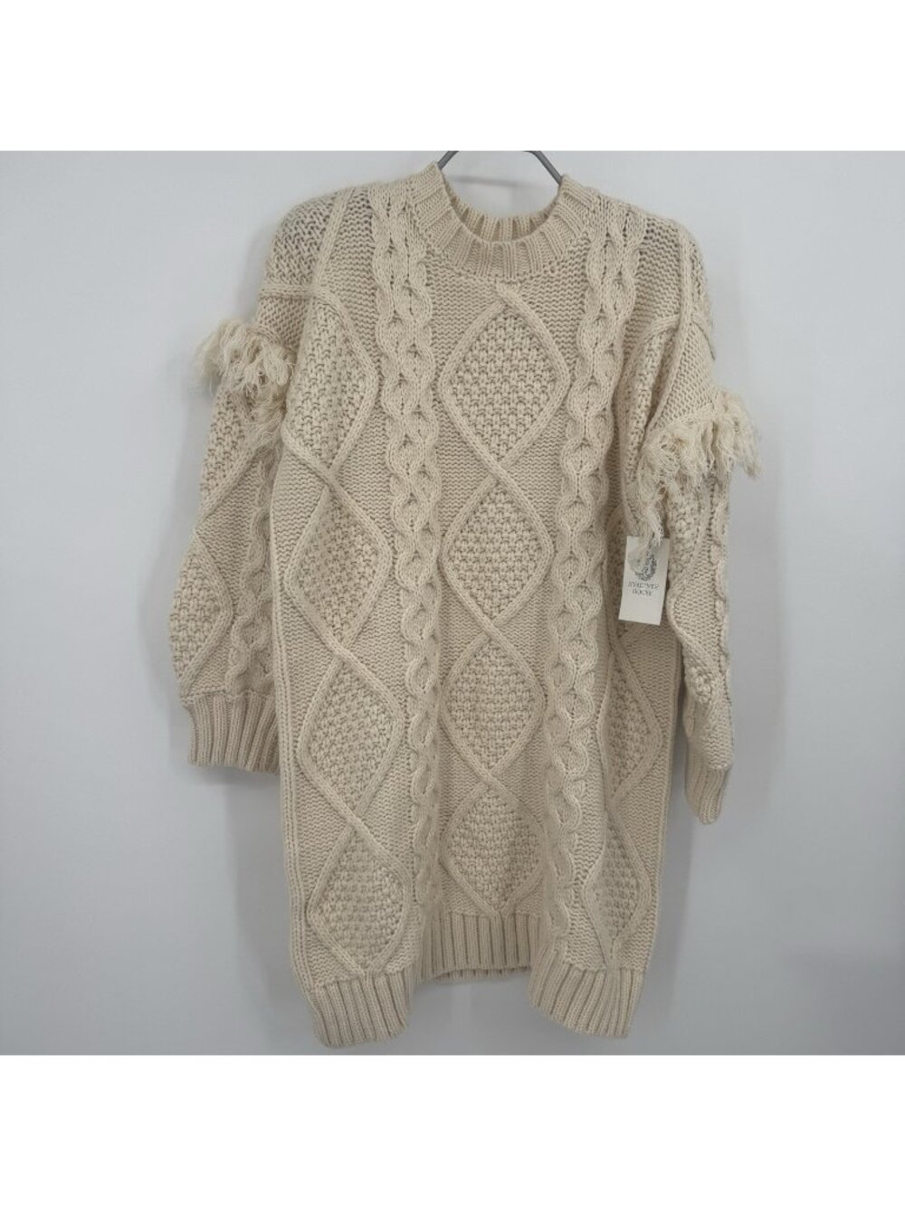 Hyacinth House by Tuckernuck Cream Francesca Fringe Sweater Dress size S Small